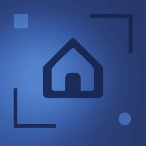 A modern square graphic in Connect Network colours, featuring a soft gradient of #5b7dbc and #23294c. At the centre is a minimalist house icon with a curved doorway and angled roof. Subtle geometric corner accents frame the design, creating a clean and professional mortgage-related visual.”