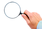 Transparent magnifying glass with hand