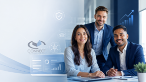 Appointed Representative hero image showing a diverse team of mortgage professionals with compliance, training, technology and growth icons, representing support from Connect for Intermediaries.