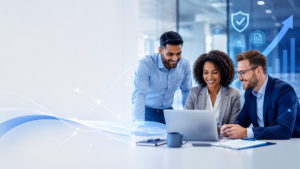 Becoming an Appointed Representative hero image showing a diverse group of mortgage professionals working together in a modern office, with compliance, growth and support icons representing adviser onboarding through the Connect Network.