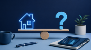 When Do Clients Need a Mortgage Adviser? House and question mark balanced above mortgage planning tools.