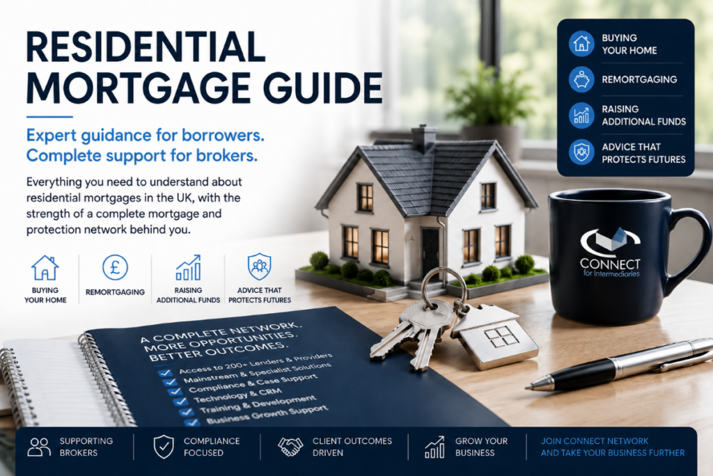 Residential Mortgage Guide UK for borrowers and brokers, showing complete mortgage network support from Connect for Intermediaries