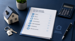 Multiple Income Sources considered for a mortgage application, including salary, bonus, overtime, commission, dividends and rental income.