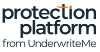 Protection Platform logo featuring the words “protection platform” in dark blue lowercase text with an orange dot above the letter “i”, and the tagline “from UnderwriteMe” beneath on a white background.