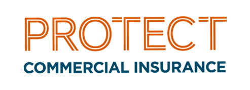 Protect Commercial Insurance logo displaying the word “PROTECT” in orange outlined lettering above the words “COMMERCIAL INSURANCE” in dark blue text on a white background.