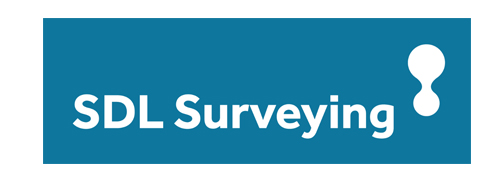 SDL Surveying logo displayed on a teal rectangular background with the words “SDL Surveying” in white text and a white abstract icon on the right.