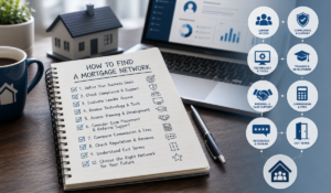 How to Find a Mortgage Network checklist for UK mortgage brokers, showing compliance, lender access, technology, training, referrals, reputation and exit terms.